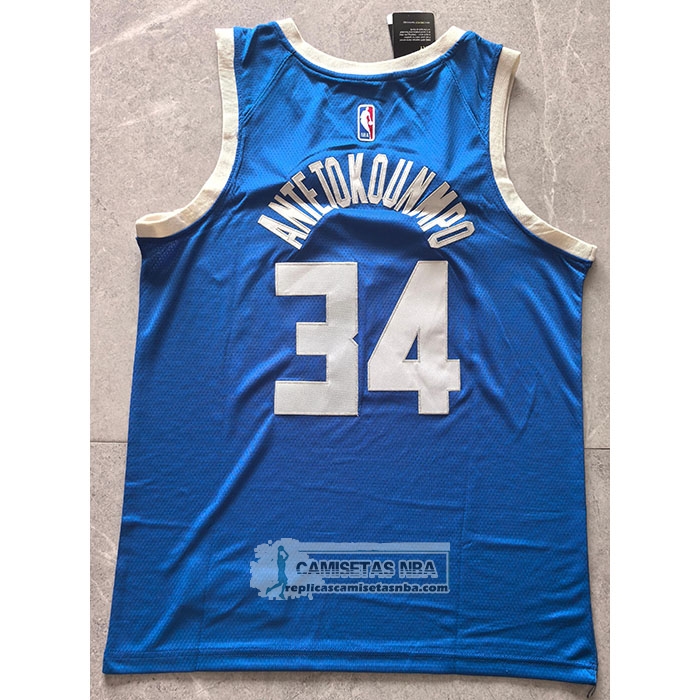 Camiseta Milwaukee Bucks Giannis Antetokounmpo NO 34 Ciudad 2024-25 Azul